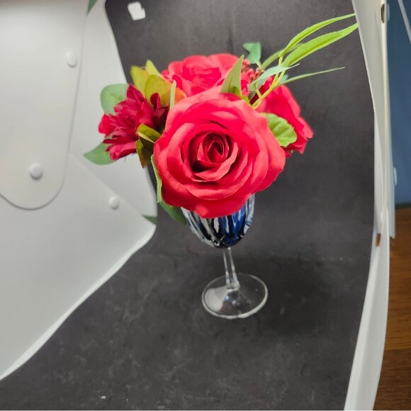 Hand Crafted Floral Table Centerpiece  Summer Red Roses Flower Wine Glass - Picture 3 of 7
